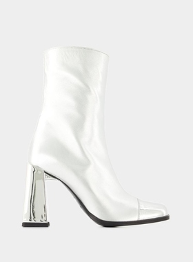 【粉丝专享】Carel Moon Boots 色银色小牛皮高跟踝靴