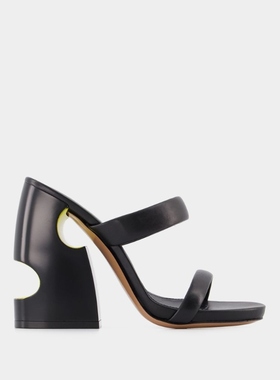 OFF WHITE Bulky Slides 奶酪跟高跟皮质凉鞋