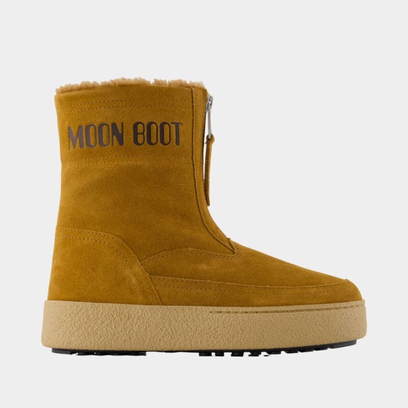 Moon Boot Lara踝靴皮质棕色保暖舒适耐磨圆头雪地靴短靴
