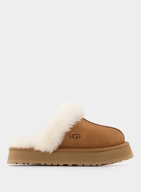 UGG Disquette Mules 女款舒适厚底毛拖包头鞋羊毛穆勒鞋毛毛鞋