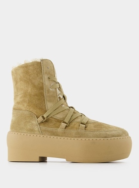 Gia Borghini Lace Up Chunky 天鹅绒小牛皮厚底短靴裸靴