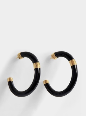 Aurelie Bidermann Katt Hoops 镀金金属 黑色橡胶材质圆形耳饰