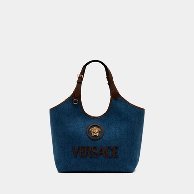 范思哲 Versace 帆布小牛皮手提包 - 棉质 - 蓝色