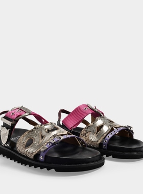 Toga Pulla 多带裹踝凉鞋 金属系带蟒纹时尚平底拖鞋