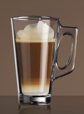 无铅钢化玻璃杯耐热水杯拿铁分层咖啡杯带把果汁奶茶杯家用牛奶杯