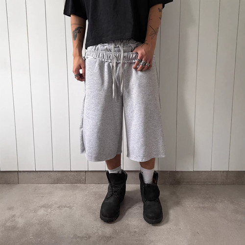 跨境欧美风短裤卫裤双裤头设计松紧腰五分裤Double-headed shorts