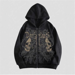 Harajuku Hip-hop Set Retro Large Pattern Zippered Hoodie Men