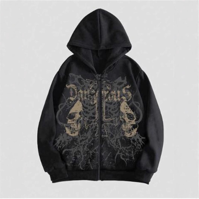 Harajuku Hip-hop Set Retro Large Pattern Zippered Hoodie Men