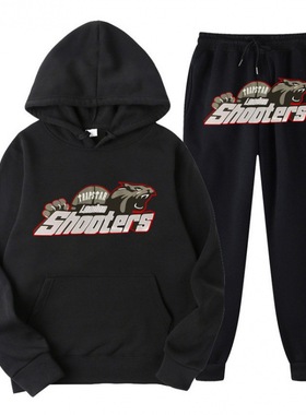 螺纹底摆男女休闲运动套装Trapstar红黑色虎头印花卫衣卫裤套装