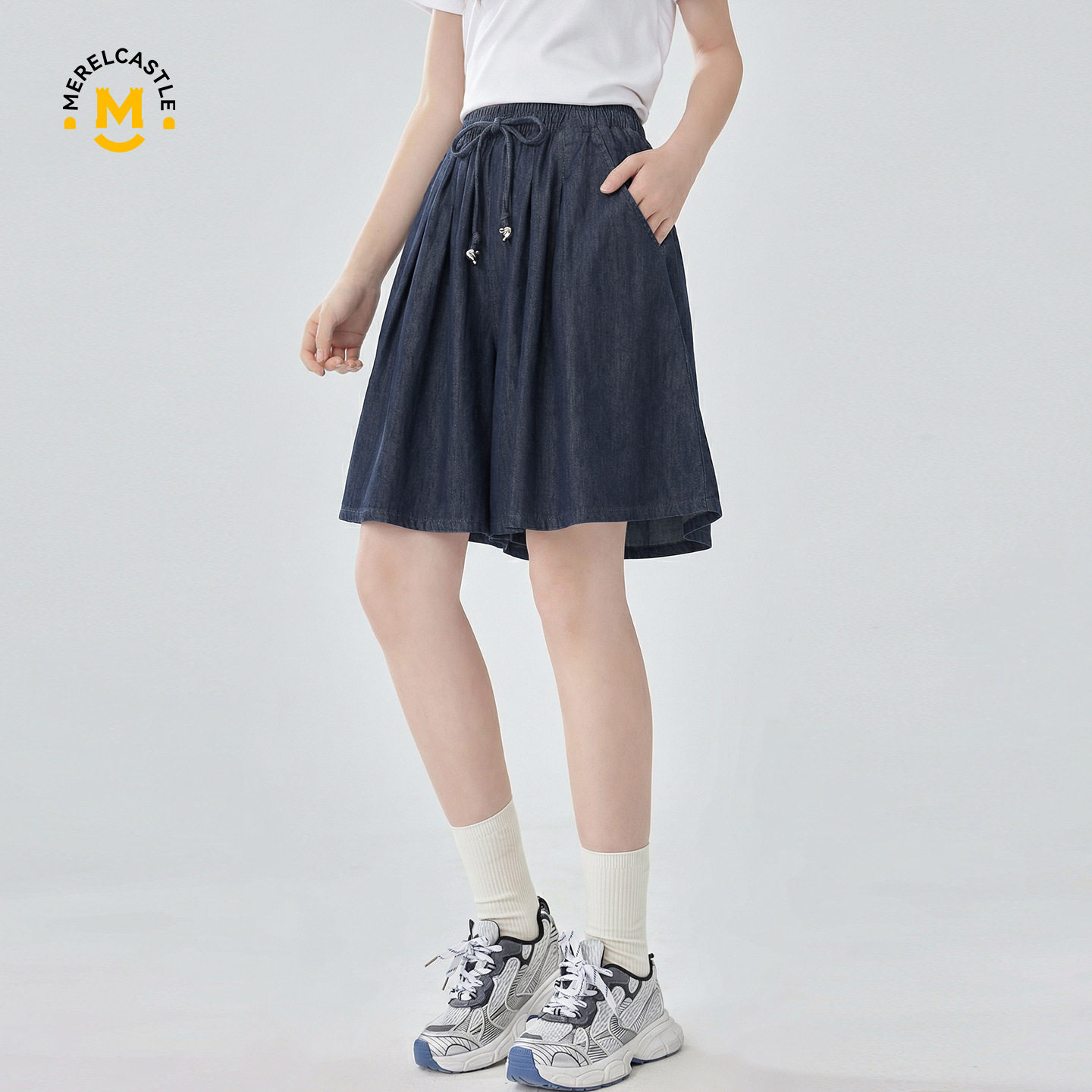 女童夏季棉质牛仔短裤松紧腰