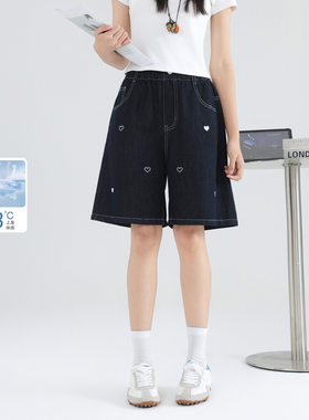 夏季女大童牛仔五分短裤薄款