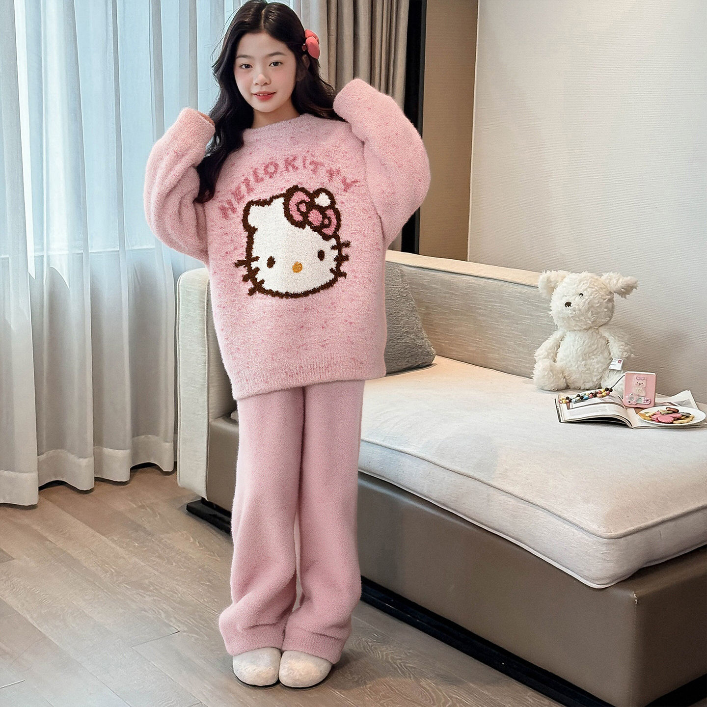 女童珊瑚绒保暖家居服套装