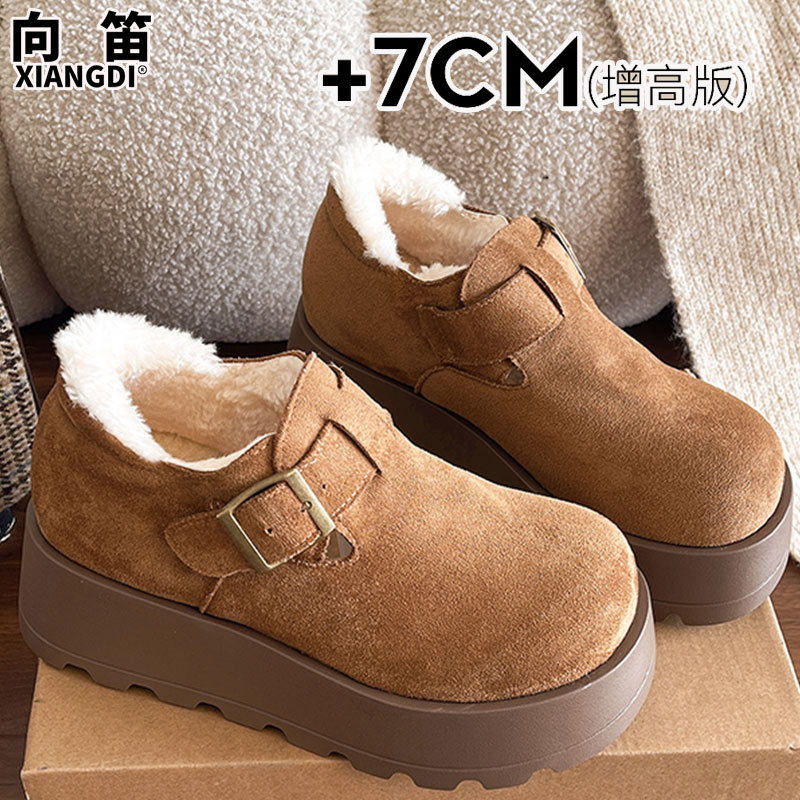 牛皮版厚底增高勃肯鞋子女鞋防滑防水羊毛雪地靴加绒加厚保暖棉鞋