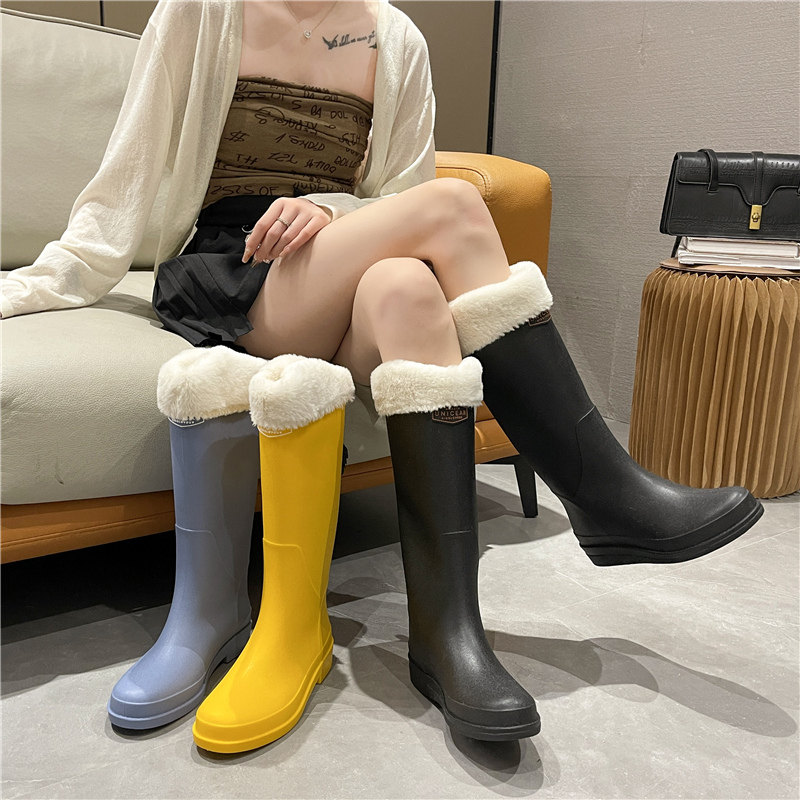 欧美时尚长筒雨鞋女款成人防滑外穿防水高筒雨鞋赶海露营洋气长靴