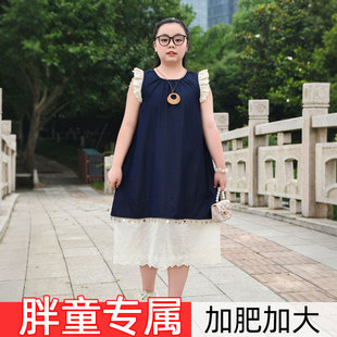 胖女童韩版裙子夏季新款偏胖女孩学院风中大童时尚洋气连衣裙显瘦