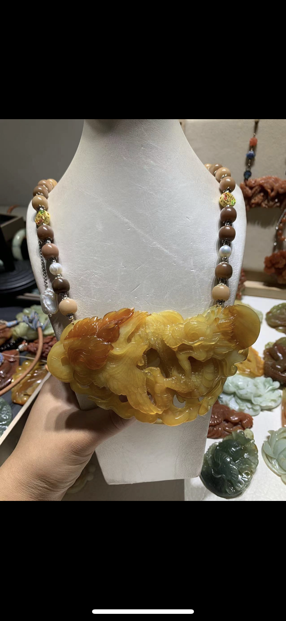 老岫玉龙凤牌挂坠毛衣链项链比手长大