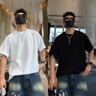 金先生纯色简约基础百搭圆领套头宽松休闲T恤上衣