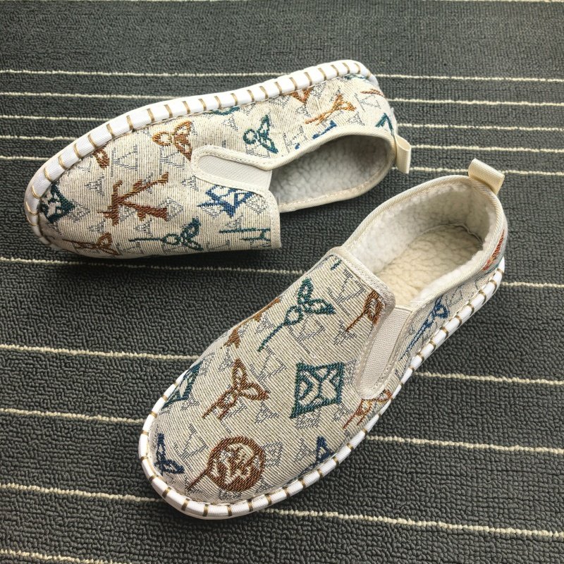 加绒加厚手工布鞋男2025新款秋冬印花帆布鞋低帮保暖民族风车缝线,流行男鞋,布鞋,淘宝优惠券,粉丝福利购,淘宝优惠卷