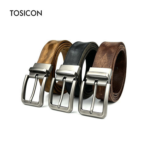 TOSICON针扣头层牛皮男士腰带