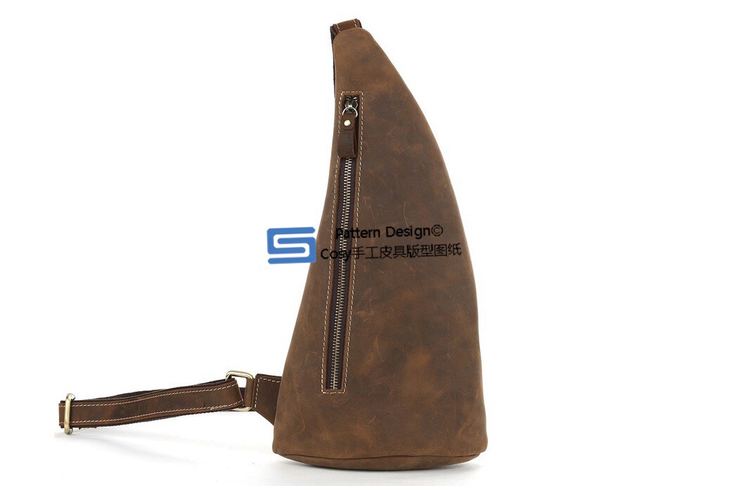 diy手工制作皮具图纸版型男士通用单肩胸包纸样手缝包纸格hmb-07