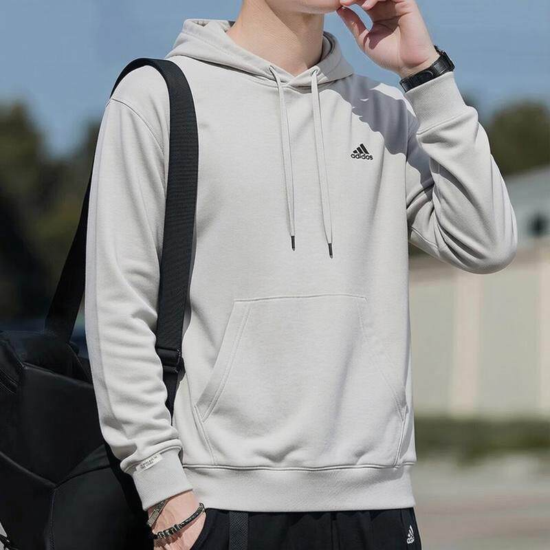 阿迪达斯毛圈连帽卫衣男新款运动休闲服宽松纯色简约套头衫上衣