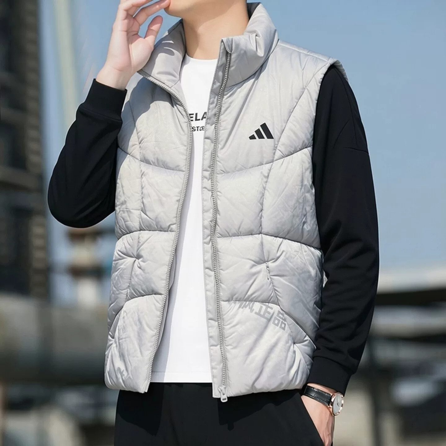 adidas训练保暖立领棉服背心马甲