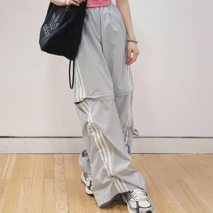 Adidas阿迪达斯三叶草三条纹弯刀裤夏男女户外梭织运动长裤KD8212