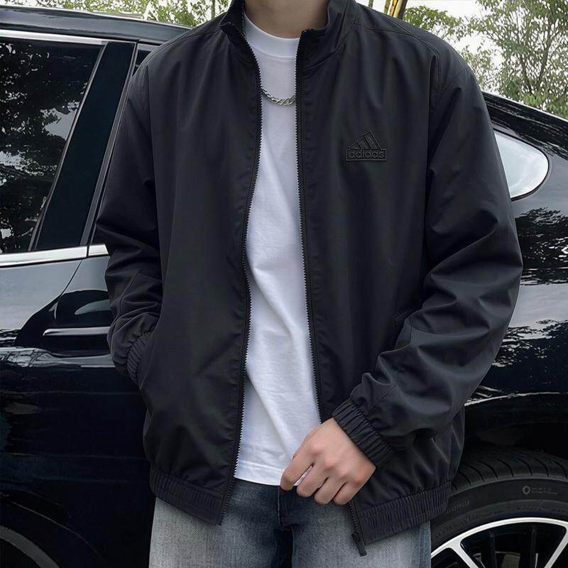 阿迪达斯棒球服男梭织外套秋季新款美式复古黑色透气防风立领夹克