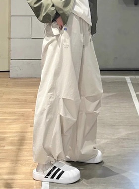 Adidas阿迪达斯三叶草男子伞兵工装裤简约百搭宽松拼接长裤JD5894