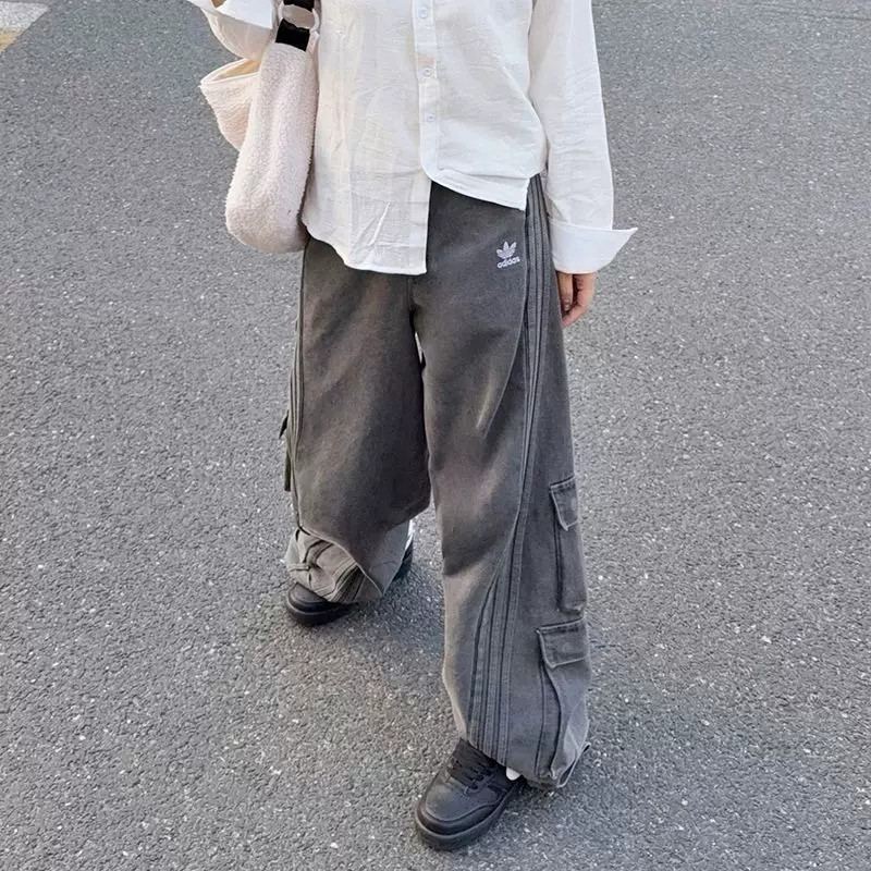 阿迪口袋工装风牛仔休闲运动长裤
