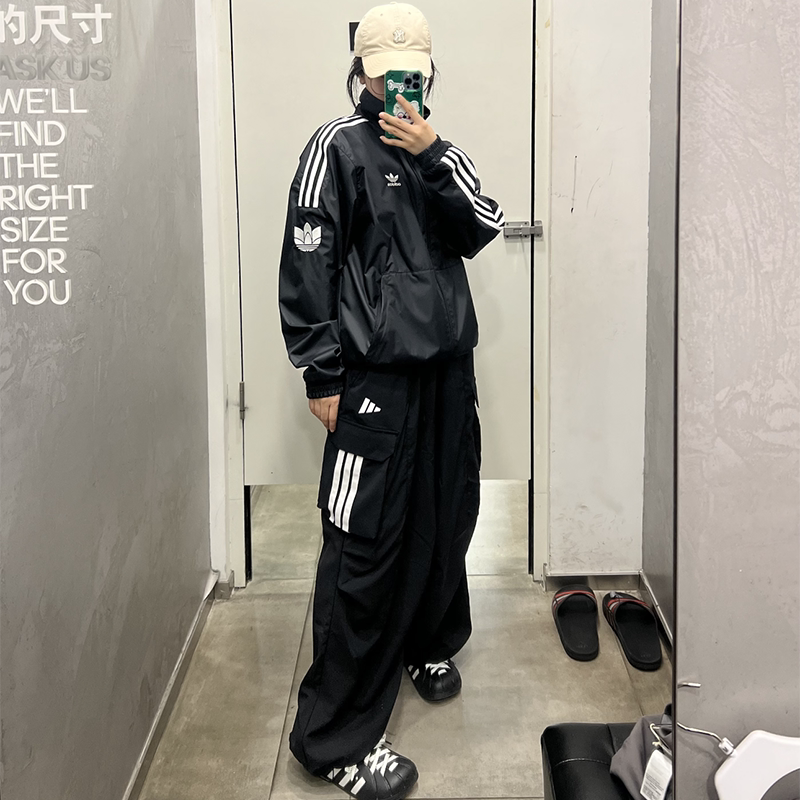Adidas阿迪达斯正品女子大口袋工装裤2026宽松时尚伞兵裤运动长裤