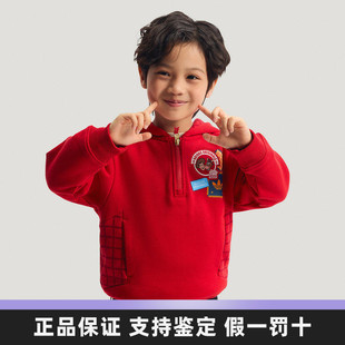adidas阿迪达斯儿童卫衣2026春季新年款男女童红色加绒连帽上衣