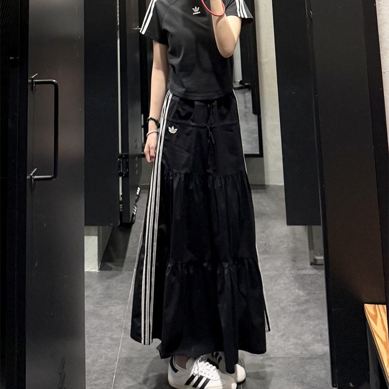 Adidas阿迪达斯三叶草女裙半身裙26夏季复古时尚高腰显瘦百搭长裙