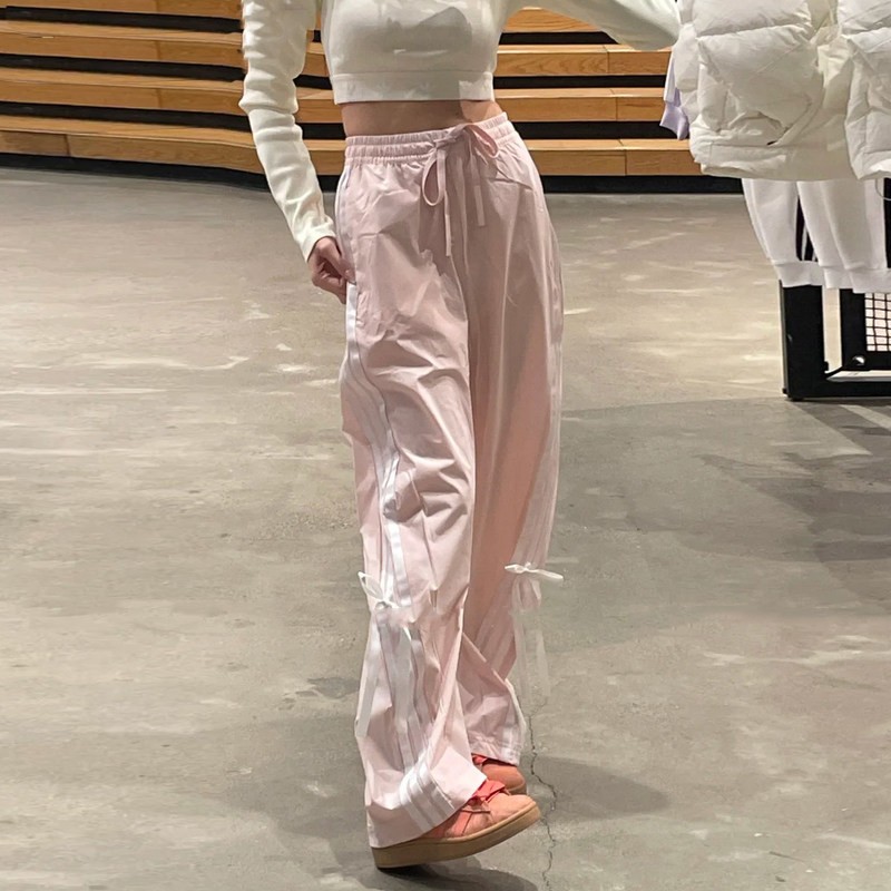阿迪达斯正品女秋季蝴蝶结阔腿裤