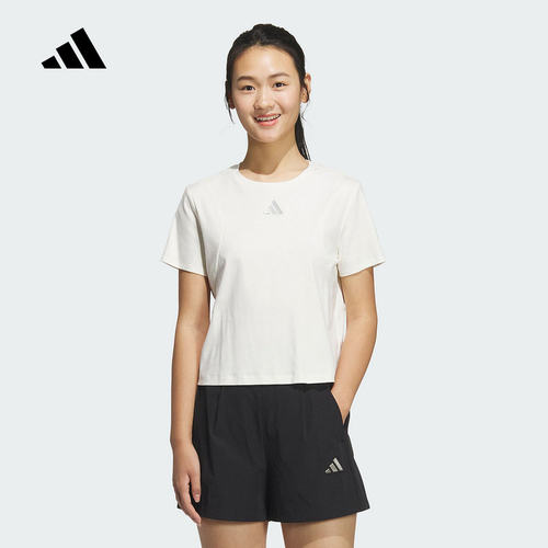 Adidas阿迪达斯女子26夏季新款短款半袖宽松透气短袖T恤 JM8819