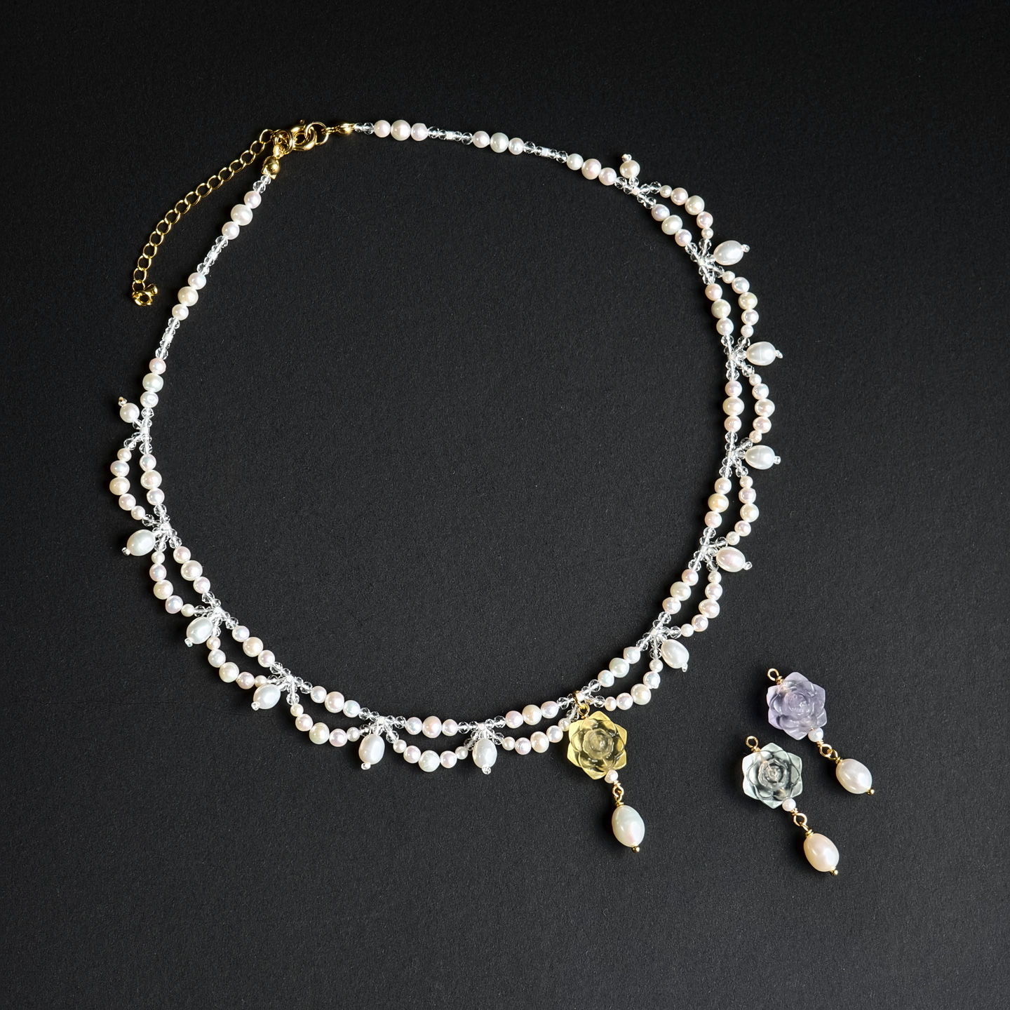 墨涧花原创萤石珍珠项链