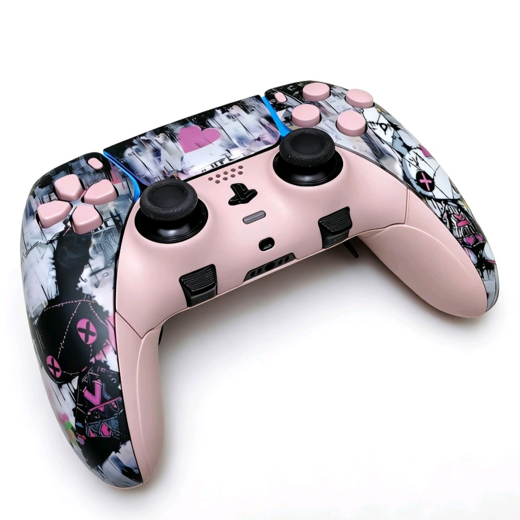 PS5EDGE精英全粉手绘骷髅兔主题双TMR摇杆模块全微动按键成品手柄