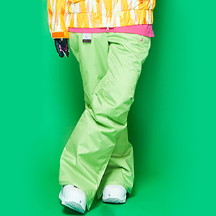 ME家荧光绿纯色女生腰带宽版加棉单板滑雪裤