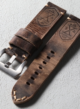 手工微瑕真皮表带20 22 24 26MM加厚真皮表带对折无夹层头纯牛皮