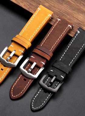 手工头层牛皮表带18 20 22MM小方块A168/159柔软真皮表链疯马皮棕