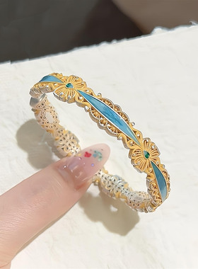 足银999.9珐琅彩蝴蝶手镯新中式国潮琅彩蝴蝶镂空花丝镯子送女友