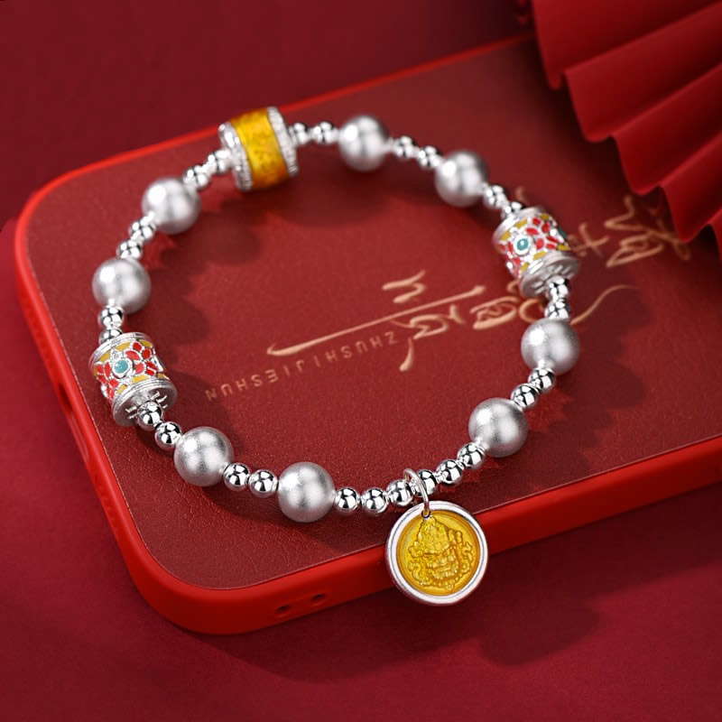 足银999珐琅黄财神手链