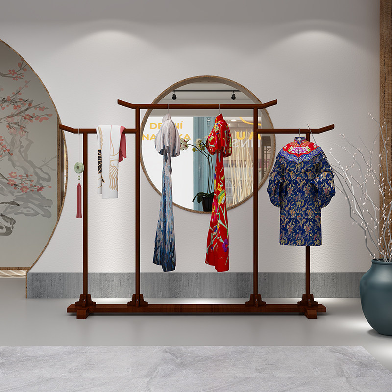新中式实木复古落地架秀禾服衣帽架橱窗展示高档旗袍酒店卧室架
