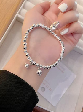 手工足银999.9手串弹力绳经典手链实心吊坠不过时纯银饰品