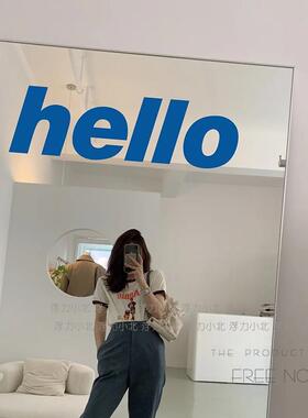 hello简约现代ins风蓝色墙贴纸服装咖啡店铺橱窗玻璃镜子墙面装饰