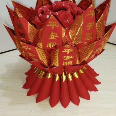 2023新款单面平安顺烫金纸折塔折花篮每包100张尺寸18.5X21