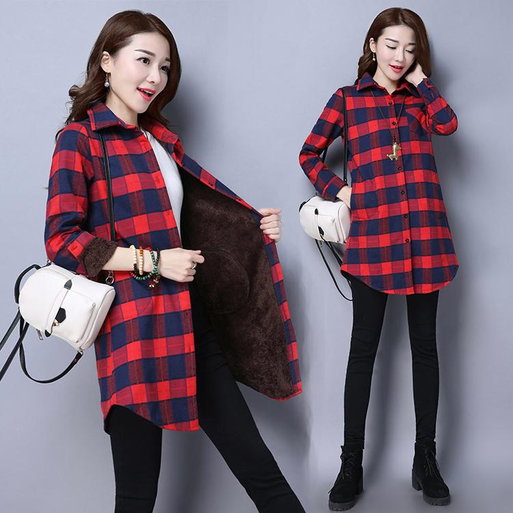 加绒加厚长袖格子衬衫女2019秋冬大码女装显瘦中长款上衣保暖外套|msdalam kategori Butik wanita / wanita, wanita saiz besar - dari Buy2taobao.com untuk memberikan perkhidmatan ejen Taobao profesional membeli
