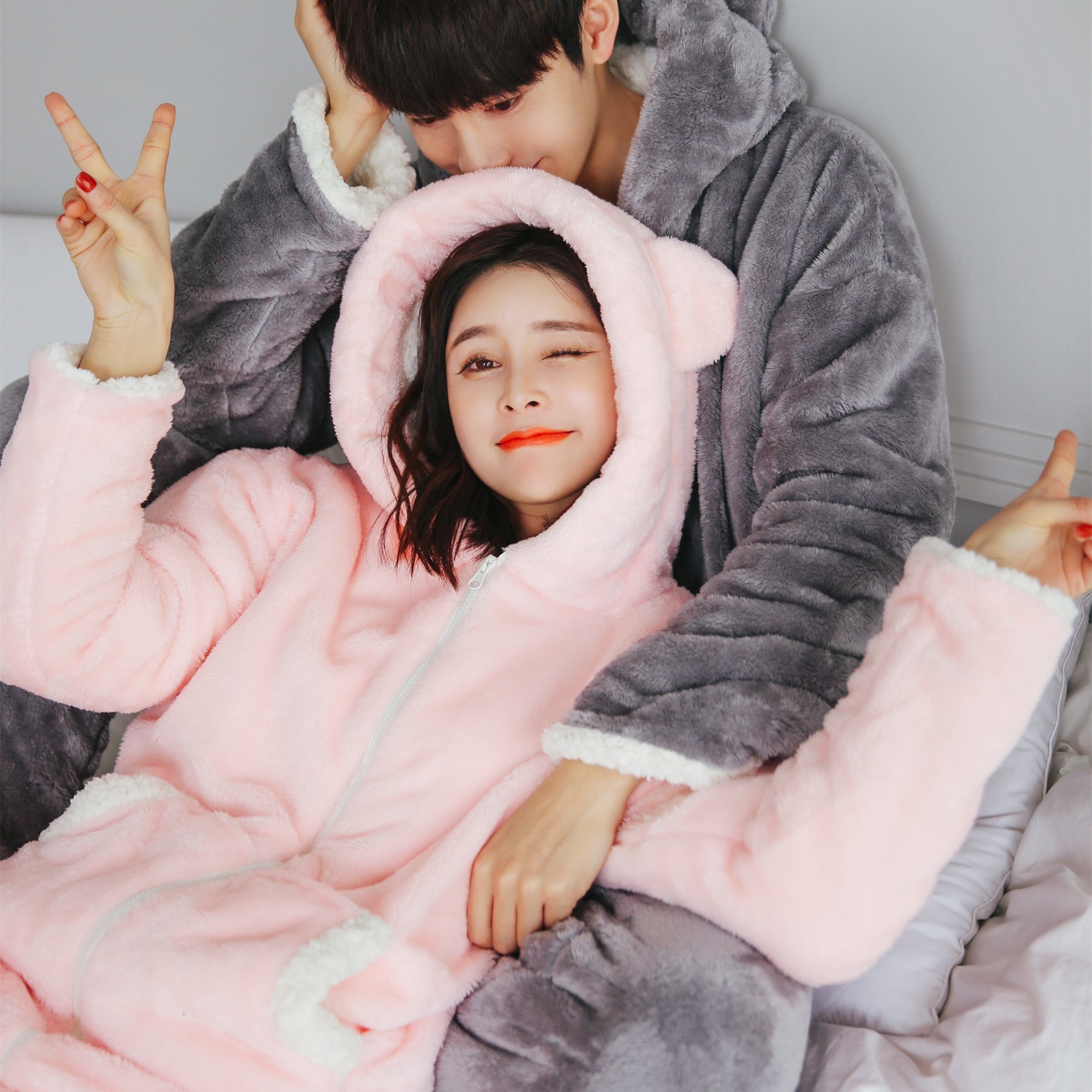 超厚冬季保暖情侣睡衣套装女加绒加厚卡通可爱羊羔绒珊瑚绒家居服,女士内衣/男士内衣/家居服,睡衣/家居服套装,淘宝优惠券,粉丝福利购,淘宝优惠卷
