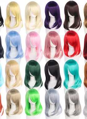 万用假发cos黑白黄色多色毛娘练手造型40cm长刘海玫瑰网假毛毛坯