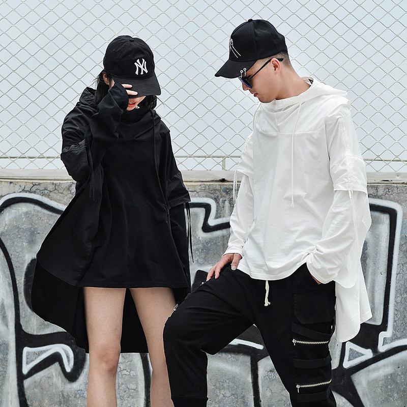 春秋国潮白色薄款中长款暗黑系巫师斗篷嘻哈情侣风衣披风男防晒服